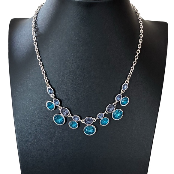 Swarovski Jewelry - Swarovski Signed Swan Blue Crystal Graduated Silver-Tone Statement Necklace